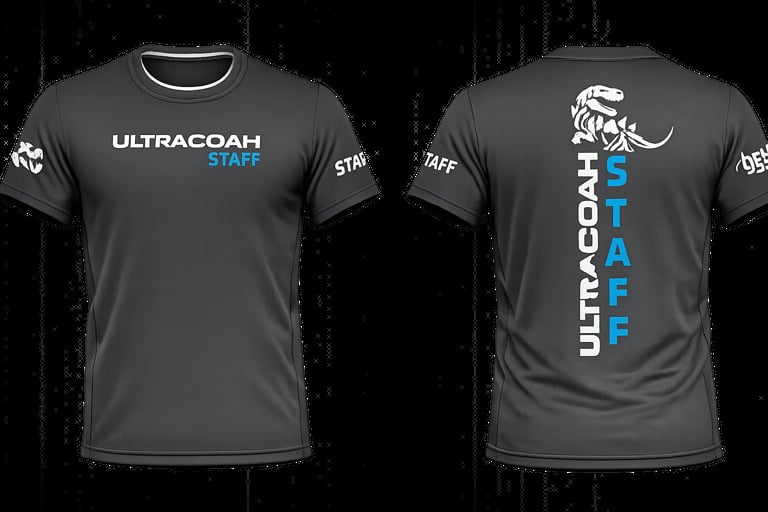 Gray staff t-shirt with UltraCoach branding on front and back, showing front and rear views