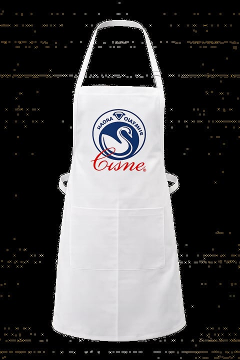 White apron with Osmo Quality Cuisine logo and text, featuring two front pockets and adjustable neck strap