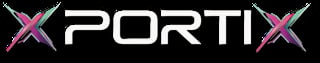 Portix logo with pink X symbols on either side of white text on black background